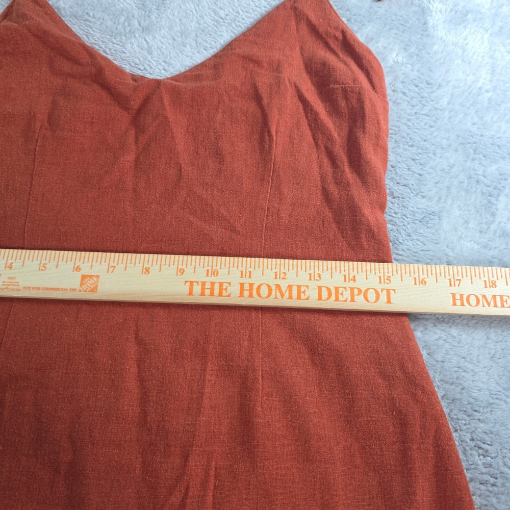Abercrombie & Fitch Women Med Terracotta Linen Blend Midi Dress Slit Tie Strap - Picture 2 of 9